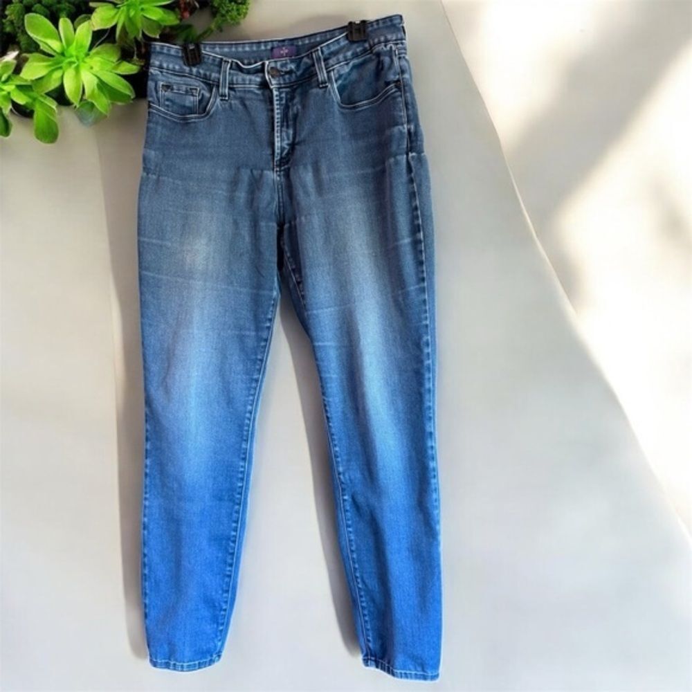 NYDJ Legging Straight Jeans Size 12 Medium Wash Faded Denim 29 Inseam